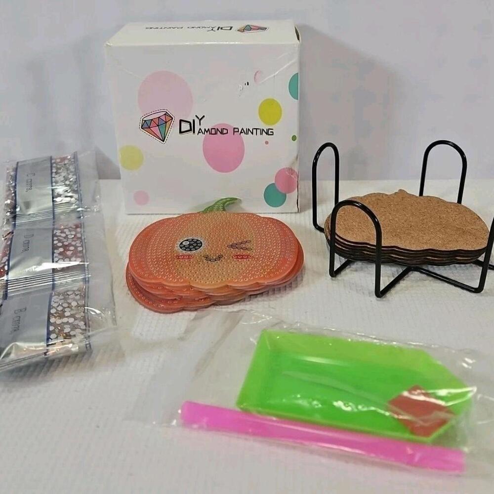 8 Piece DIY Diamond Art Fall/Halloween Pumkin Coaster Kits.